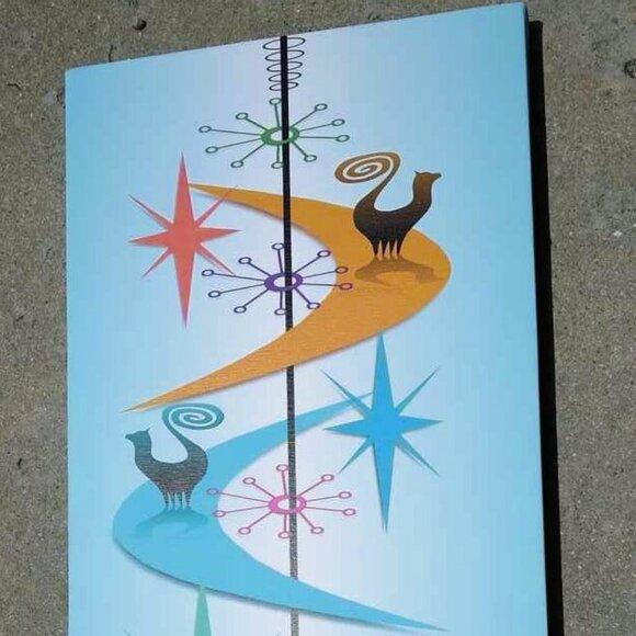 Retro MCM Style "SNOOTY" Cats on Boomerangs Giclee Print on Canvas Original Art - Picture 6 of 12